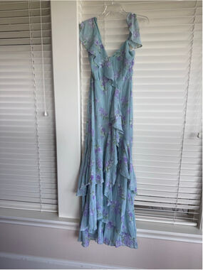 Lulu's Light Blue Maxi Dress with Lavender Floral Print